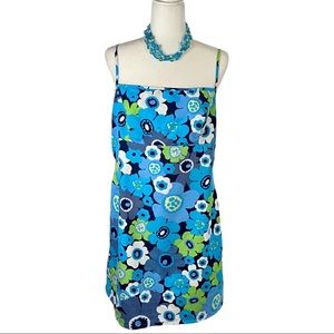 Reversible Sundress Mod Floral / Diagonal Stripes Blue Green Size Large